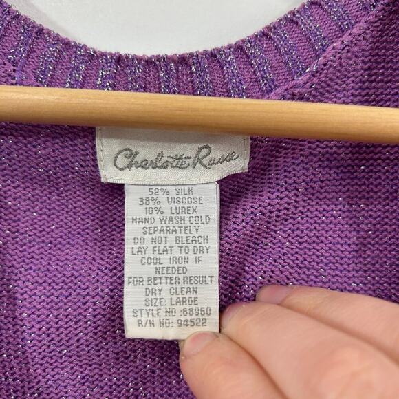 Vintage Y2K 2000s Charlotte Russe Purple Cropped Knit Cardigan Sweater Large - Picture 5 of 5